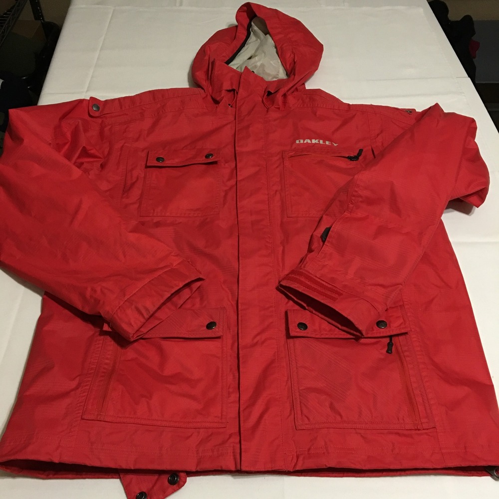 Oakley Hooded Ski Snowboard Jacket Mens Medium Red Baggy Fit Full Zip